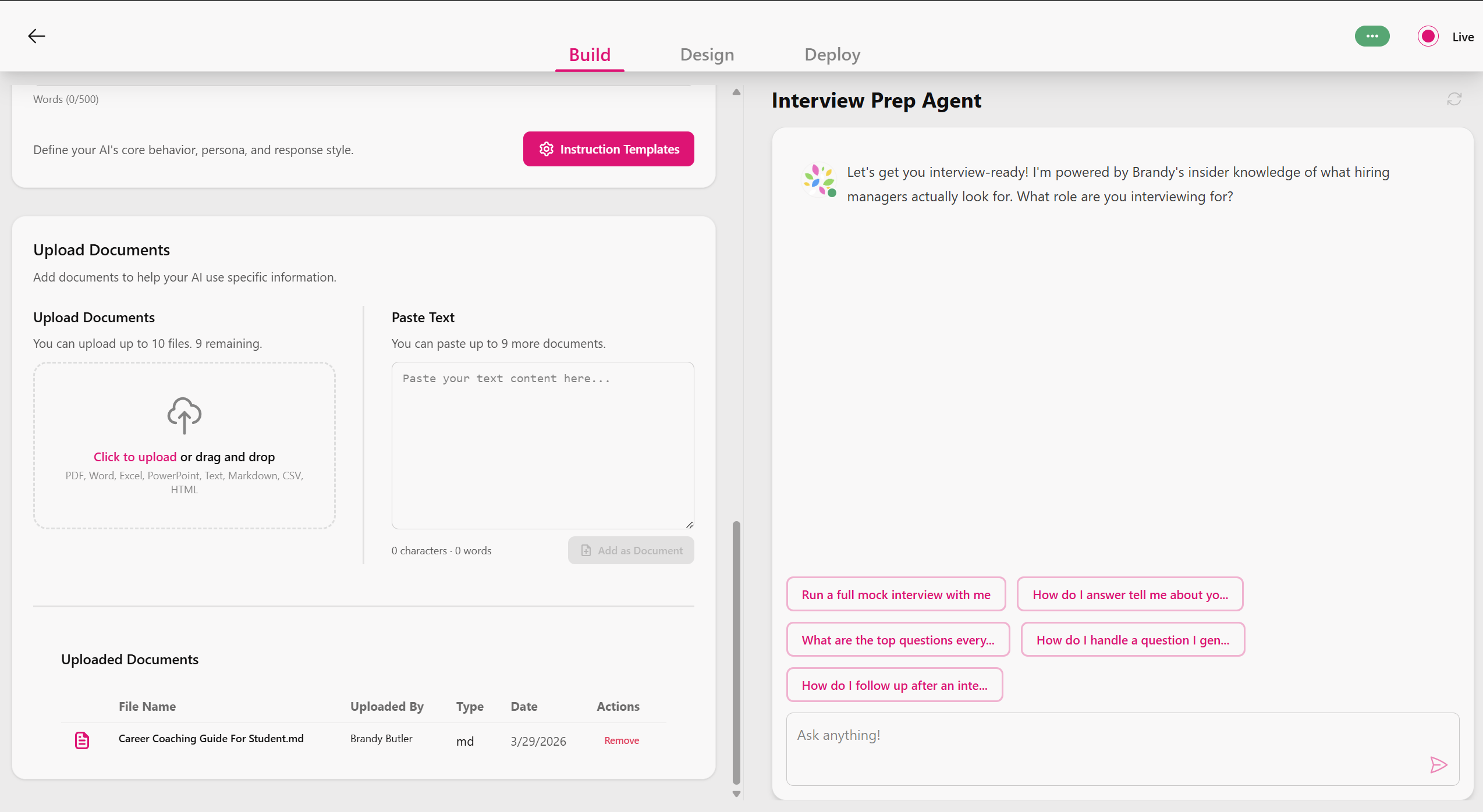 Your agent takes shape.